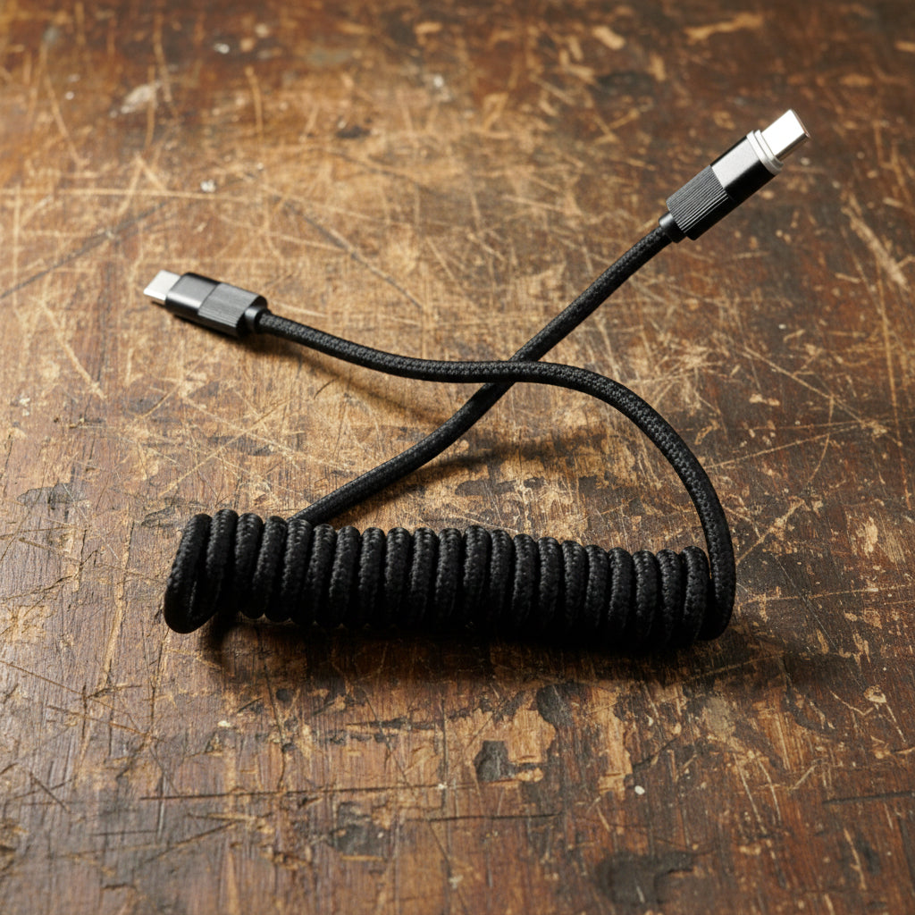 Coiled USB-C to USB-C Indicator Cable - Bikepacking Certified