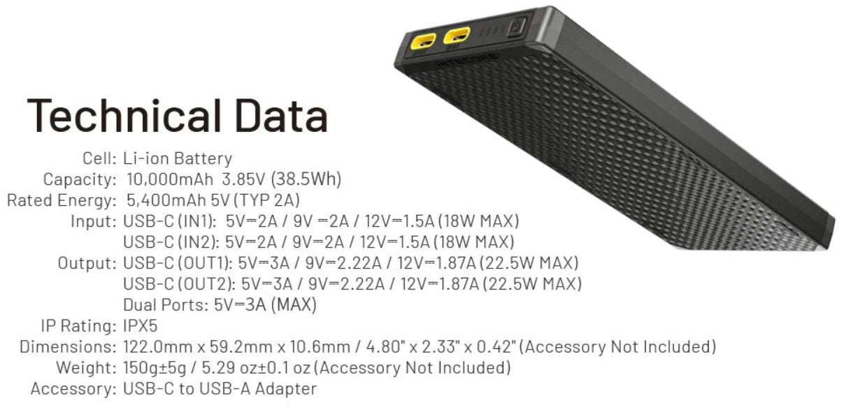 Lightweight 10,000mAh IPX5 Passthrough Power Bank - Jefe.bike